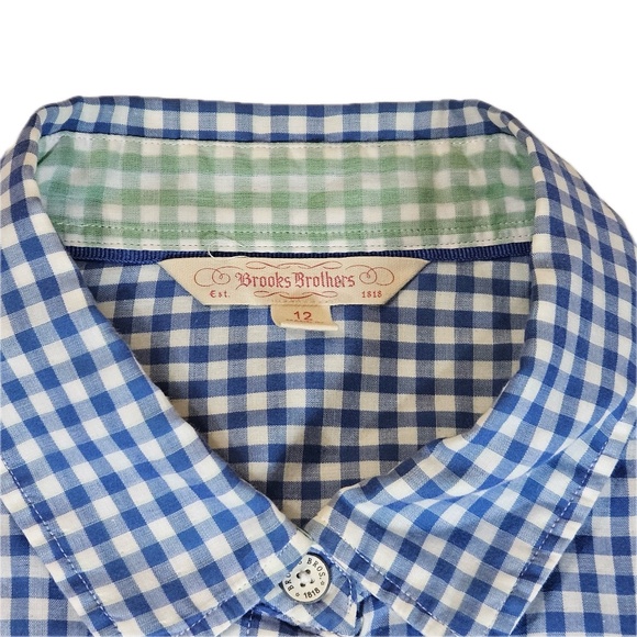 Brooks Brothers Shirt Womens 12 Blue White Gingham Check Button Long Sleeve flaw - Picture 3 of 10